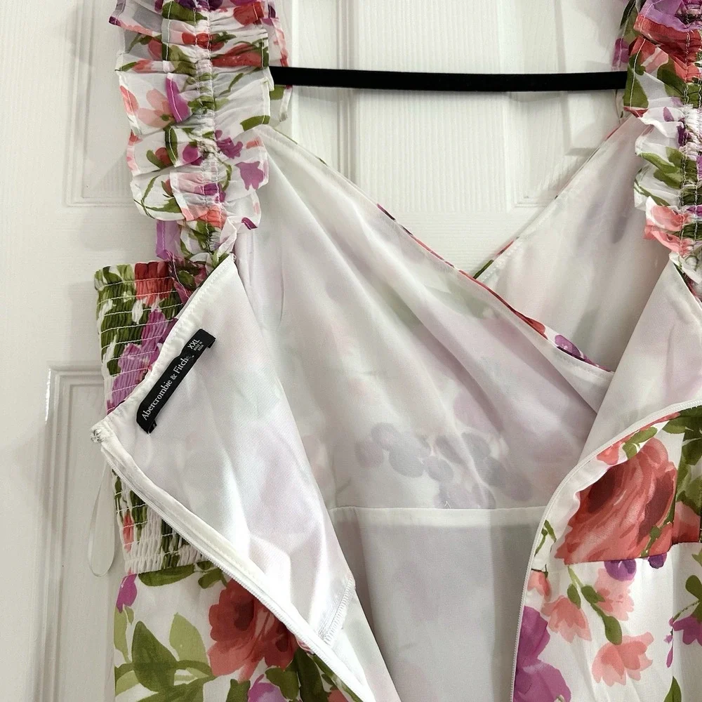 NWT $130 Abercrombie & Fitch Floral Ruffle Strap High-Low Maxi Chiffon Dress 2XL
